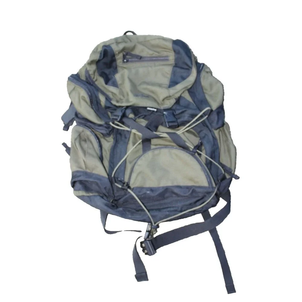 Vintage L.L. Bean Rucksack Olive Green Black Nylon Hiking Backpack 20